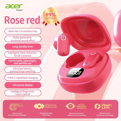 Acer OHR501 Dolby Surround Sound Wireless Earbuds Bluetooth 5.4 Semi-In-Ear TWS Intelligent Noise Cancellation Fingerprint Touch Control Ultra-Low Latency Type-C Fast Charging 8 Colors