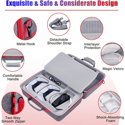 PS5 Slim Hard Shell Travel Carrying Case – Shockproof Protective Bag for PlayStation 5 Slim Disc & Digital Edition, Controller Compartment, 8 Game Card Slots & Shoulder Strap, Black or Grey