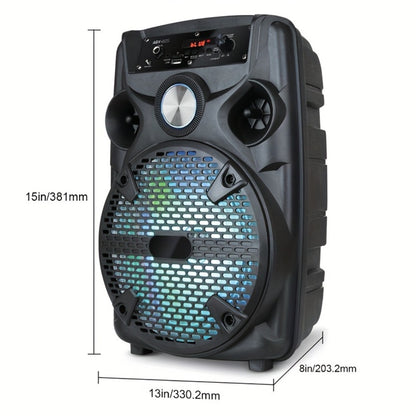 1100W Party Speaker with 7-Mode LED Lighting & Microphone – Portable Wireless Subwoofer, 8-Inch Bass Driver, Speaker Stand, 1800mAh Rechargeable Battery, TF USB AUX FM for Outdoor Parties & Karaoke