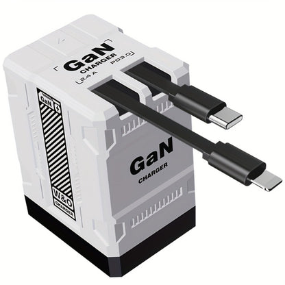 GaN Wall Charger 120W Fast with Retractable Built-In Cable & Foldable Plug – Compact Portable Travel USB-C Adapter for iPhone 17 16 15 14 Pro Max, Samsung Galaxy Ultra, Android Devices, 6 Colors