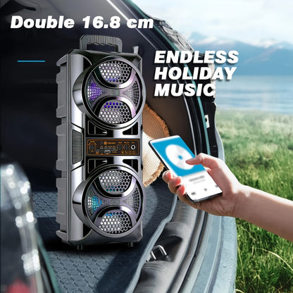 1200W PA Bluetooth Speaker with Wired Microphone & LED Lights – Portable Rechargeable Wireless Speaker, Supports AUX, USB & FM Radio, Ideal for Parties, Outdoor Events & Holiday Gifts