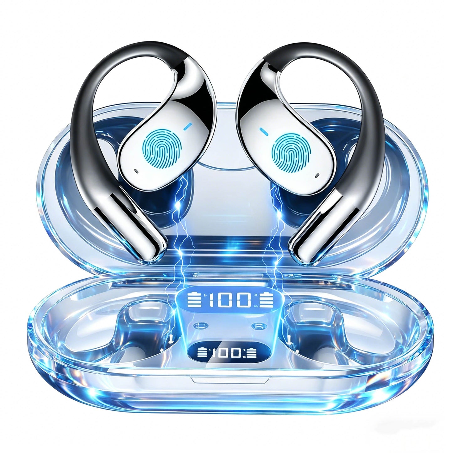 Bone Conduction Headphones Bluetooth 5.4 Open Ear Sport Earbuds 80H Battery LED Display Stereo Bass Noise Canceling Mic Type-C Charging Gift for Dad Men Women Running Cycling