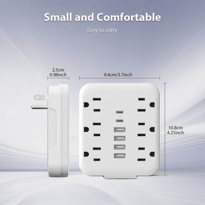 Compact 12-in-1 Mini Power Strip with 6 AC Outlets, 4 USB-A & 2 USB-C Ports – Portable Wall Charger Adapter, Multi-Socket Extension Outlet for Travel, School, Office & Home Use