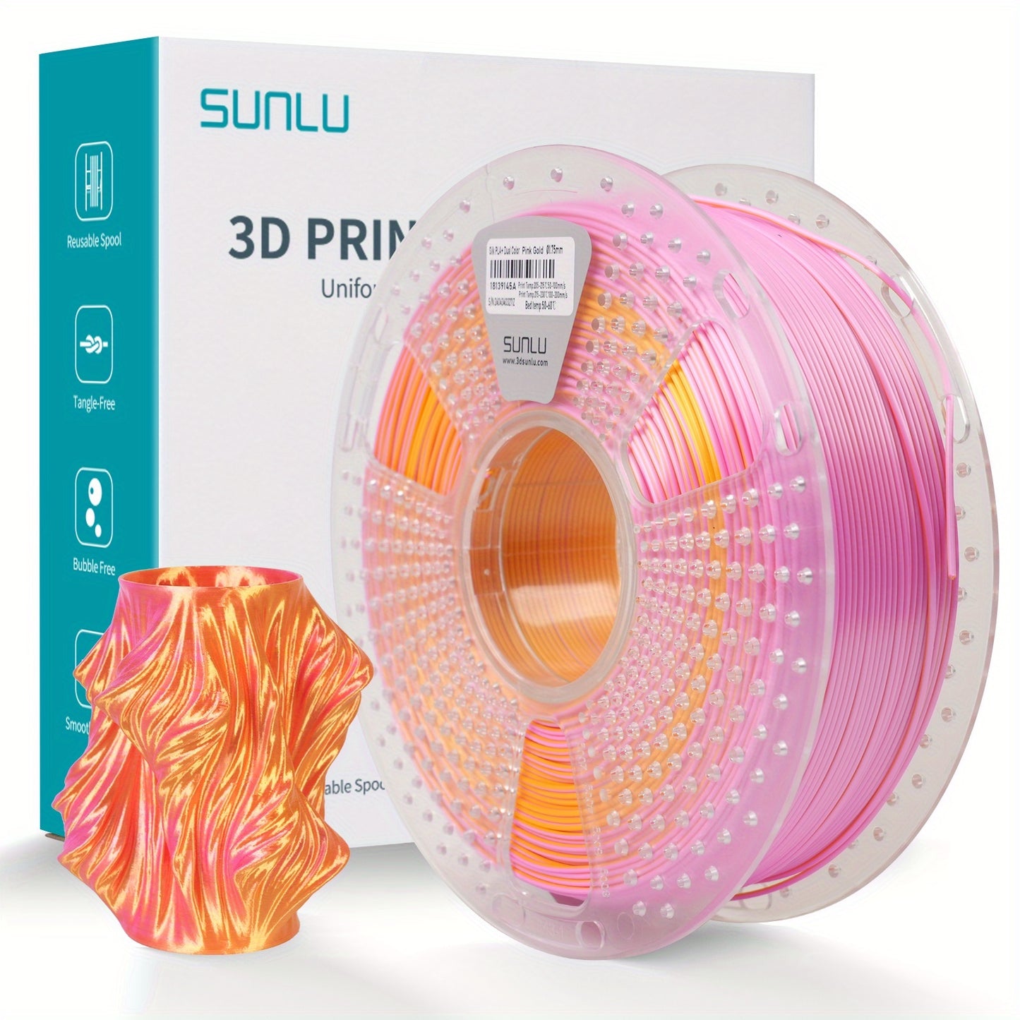 Dual Color Silk PLA Plus Filament 1.75mm 1kg – Shiny Gradient Texture High Toughness Low Shrinkage ±0.02mm 3D Printing Filament 2.2lb | Smooth Surface PLA+ for FDM 3D Printers Decorative Prints Gifts
