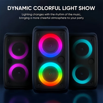 HY-3317 Party Speaker with Disco Lights & Microphone – Large Portable Subwoofer Outdoor Wireless Speaker, TWS Surround Sound, TF Card, AUX, MIC Input, for Parties, Karaoke & Events