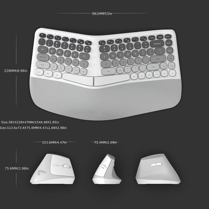Ergonomic Wireless Keyboard and Mouse Combo with Wrist Support Anti-RSI Silent Keys 2.4GHz Plug-and-Play Gray Gradient Design for Office Home Remote Work Typing Comfort (KLZO)