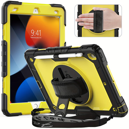 iPad 9th 8th 7th Generation Case 10.2 Inch Heavy Duty with Screen Protector, Hand & Shoulder Strap, 360° Rotating Stand, Pencil Holder – Full Body Protection for iPad 7/8/9 Gen, Black