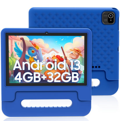 WiFi 6 Kids Tablet 10.1 Inch Android 6GB RAM 64GB ROM 5000mAh Dual Camera Parental Controls Eye Protection Preloaded Educational Apps Games Learning Tablet with Case Gift for Kids Blue Pink