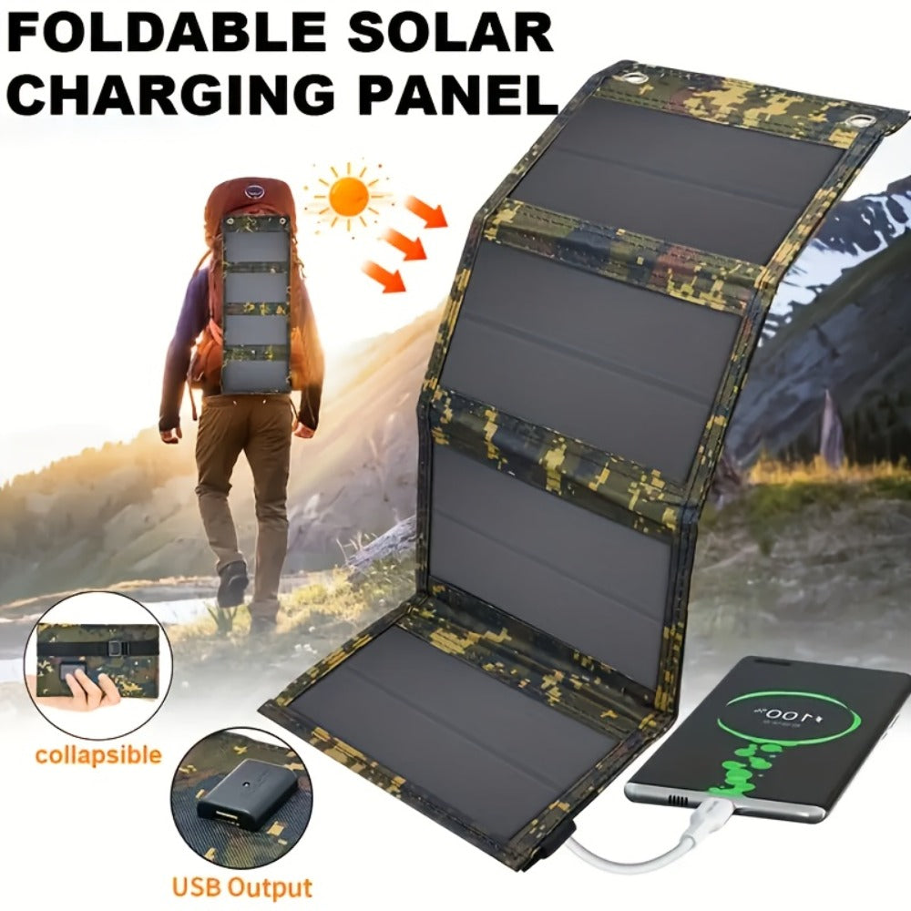 Portable Folding Solar Panel Charger with USB Port, 20% Monocrystalline Silicon Efficiency, Foldable Waterproof Design for Camping Hiking Backpacking, Charges Phones Tablets Power Banks