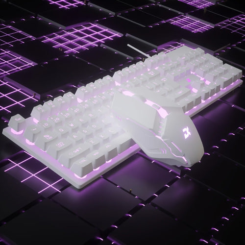 Floating Keycap Keyboard and Mouse Set Wired RGB Backlit – Mechanical Touch Keys, Multiple Lighting Effects, Volume Roller, Ergonomic USB Gaming Combo for PC, Desktop, Laptop & Mac | White Upgraded Version