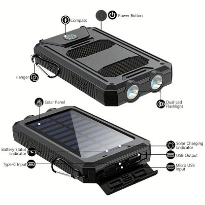 Solar Power Bank 45800mAh QC3.0 Fast Charging – Dual USB Portable Charger with LED Flashlight for Camping Hiking Travel Emergency, High Capacity Battery Pack for All Cell Phones & Devices