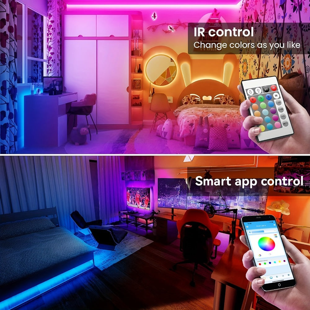 Smart APP Control LED Strip Lights 100FT 2 Rolls of 50FT - RGB Music Sync Color Changing 24V Safe Voltage Remote for Bedroom Living Room Gaming Room Party Home Decoration