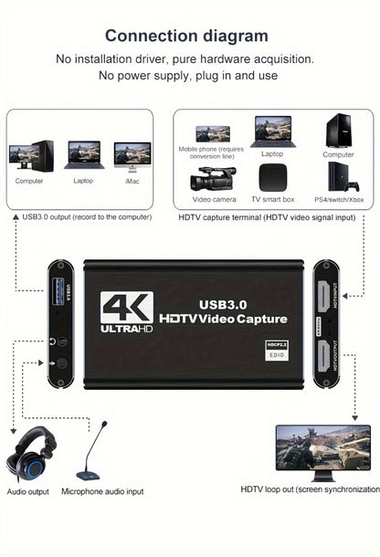HDMI Capture Card with Microphone & 4K Loop-Out for Streaming – 1080P 60fps USB Video Recorder for Gaming, Live Streaming, Video Conference, Works with Nintendo Switch, PS4, OBS, Camera, PC