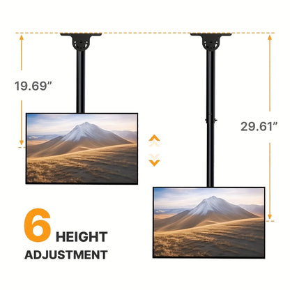 360° Swivel Ceiling TV Mount Height Adjustable 26-65 Inch 110 lbs – Full Motion Rotating Pole Bracket, Tilt ±15°, VESA 400x400mm, Fits Level & Sloped Ceilings, for Home Restaurant Gym, Black