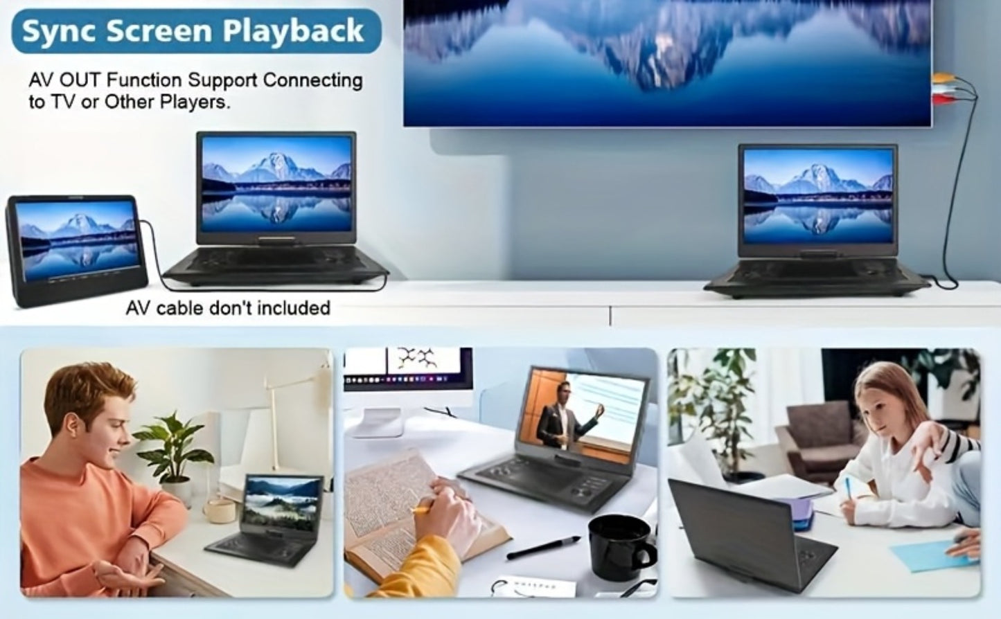 Large Screen Portable DVD Player 15.6 Inch 1280x800 HD, 270° Swivel Display, Region Free, Remote Control, Dual Speakers, USB SD Card Support, 4-6 Hour Rechargeable Battery for Car Home Travel