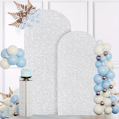Glitter Sequin Arch Cover 2 Set 6Ft & 7.2Ft Metallic Spandex Payette Panel Wedding Arch Backdrop Cover for Wedding Ceremony, Birthday Party, Bridal Shower & Event Decoration