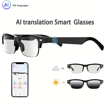 ChatGPT AI Translation Glasses with 160-Language Real-Time Translation, Photochromic Lenses, HiFi Audio & HD Calls – 19 Frame Styles, Unisex Smart Eyewear for Travel & Business