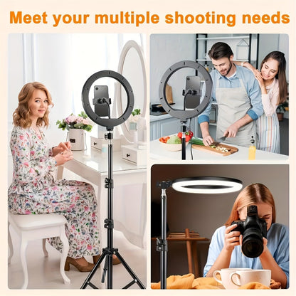 LED Ring Light 10/12 Inch with Tripod Stand & Phone Holder – 3 Color Modes, 12 Brightness Levels, USB Powered Selfie Light for Makeup, Photography, Video & Streaming