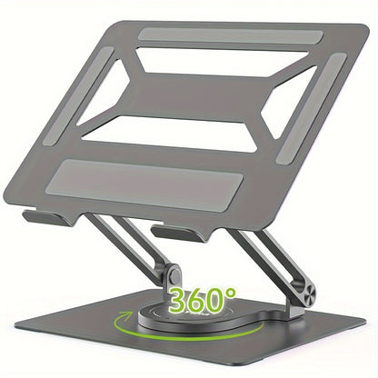 Adjustable Ergonomic Laptop Stand, 360° Rotating Base, Foldable Iron Desk Stand for MacBook Pro/Air & Notebooks up to 17 Inch, Portable Workspace Enhancer – Silver/Black