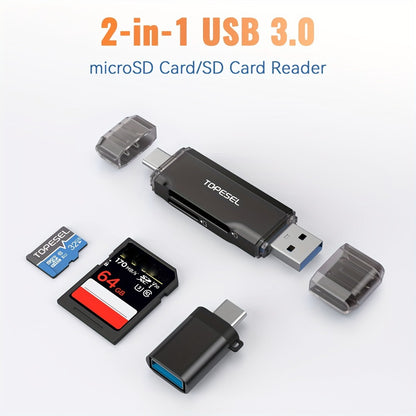 Compact SD Card Reader with USB-A & USB-C Dual Connector – High-Speed Memory Card Adapter for Micro SD SDHC SDXC, Compatible with PC, Mac, Laptop, Smartphone, Tablet, Plug & Play