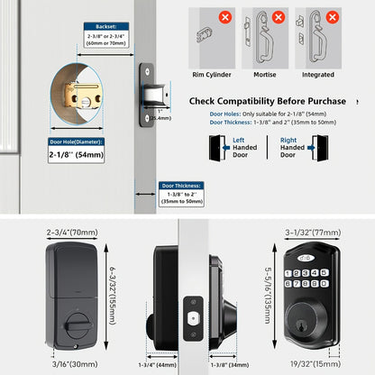 Tuya Smart Front Door Lock with Fingerprint & Keypad, Bluetooth App Control, Auto Lock, Vacation Mode & Hidden Key Backup – Digital Keyless Entry Electronic Lock for Home Apartment Office