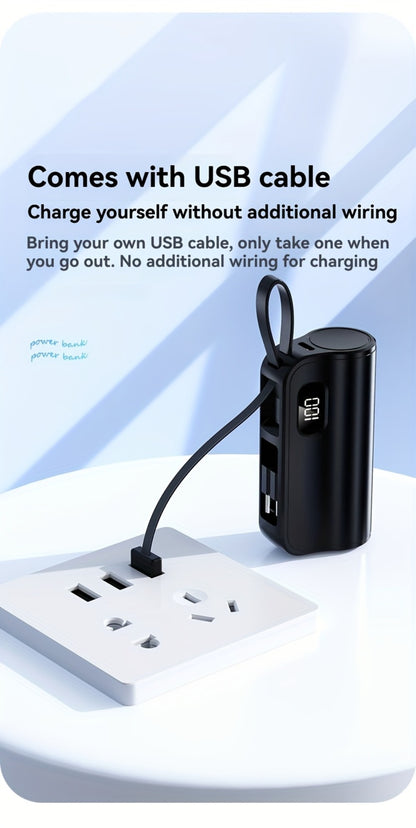 6000mAh 3-in-1 Mini Power Bank with Built-In USB-C & Lightning Cables, 22.5W Fast Charging Portable Charger LCD Display & Phone Stand, Compatible with iPhone Android USB-C Devices – Light Pink Black 2026