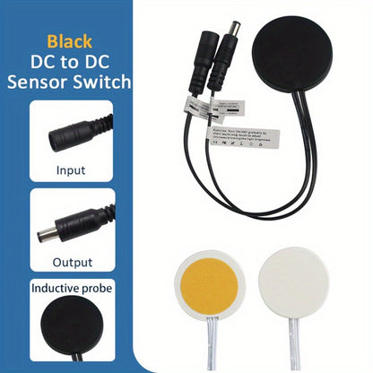 Hidden Touch Sensor LED Dimmer Switch DC 5-24V – Capacitive Touch Dimming Switch for LED Light Strip, 5A 48mm No-Drill Adhesive Mount, Works Through Wood Glass Plastic, Black & White