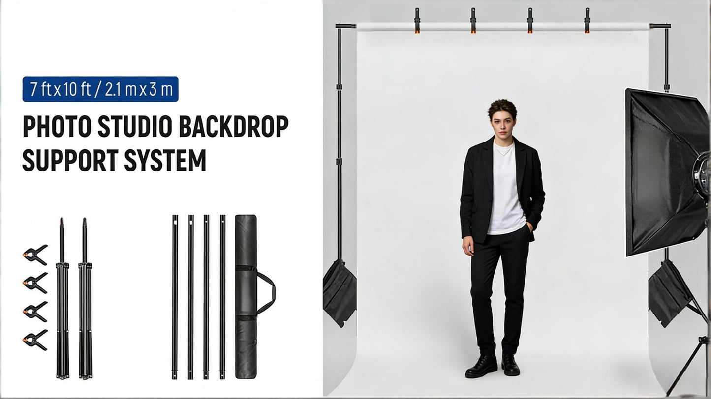 Backdrop Stand 10x7Ft Adjustable Photo Studio Background Support Kit with 4 Crossbars 4 Clamps Carry Bag for Parties Events Weddings Decoration Photography SH