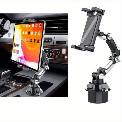 Robotic Arm Car Cup Holder Tablet Stand – Heavy Duty 360° Rotation Universal iPad Phone Mount, Adjustable Cradle for 4.7–13" Devices, Fits Most Cup Holders