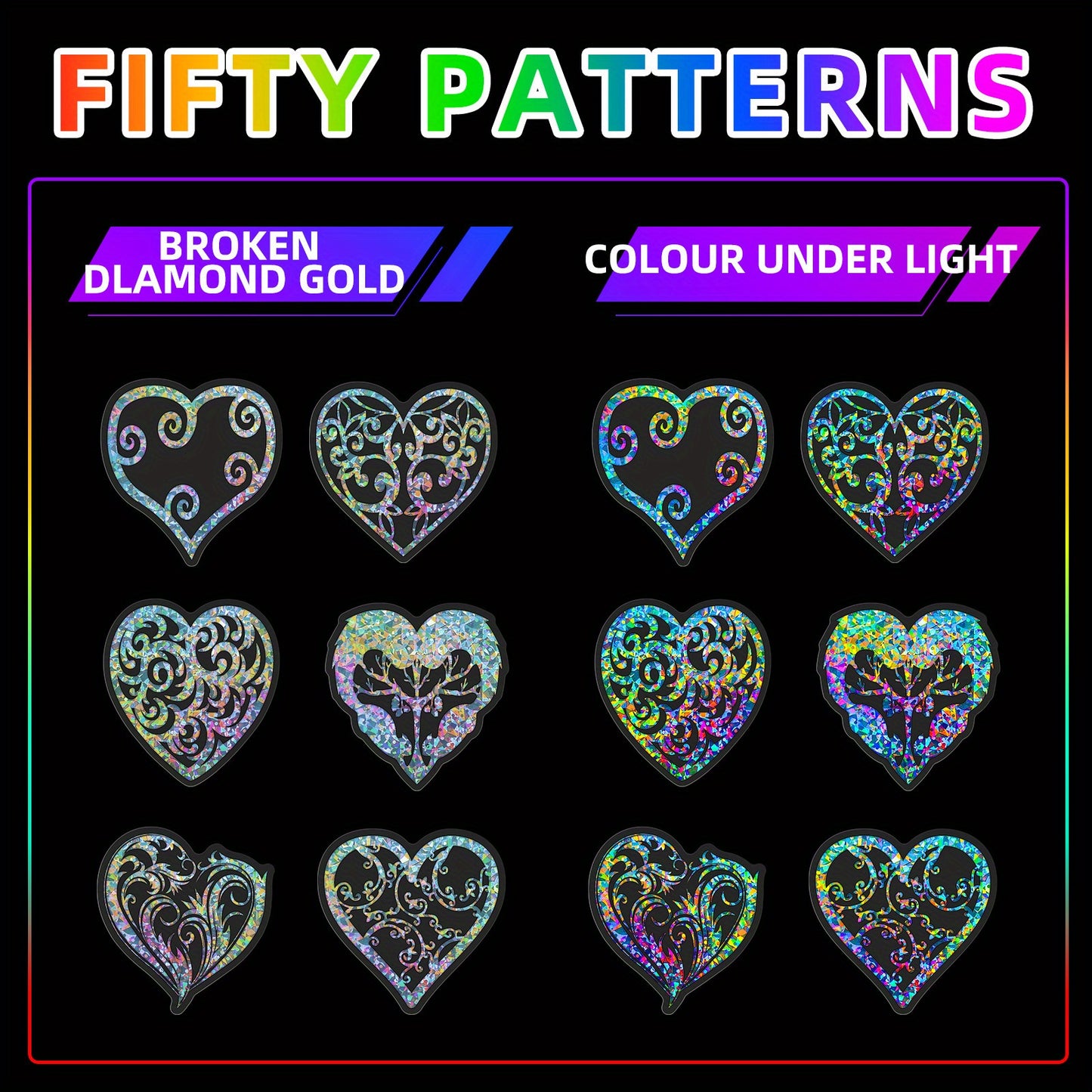 Holographic Heart Stickers 50pcs Laser Sparkling Love Decals for Laptop Phone Water Bottle Guitar Car Luggage – Party Favor Valentine DIY Scrapbook Gift Pack