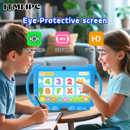 Kids Tablet 7 Inch Android 14 WiFi 6 4GB RAM 32GB ROM Dual Camera Parental Control Pre-installed Learning Apps HD Screen Protective Case Type-C Charging for Children Learning Entertainment