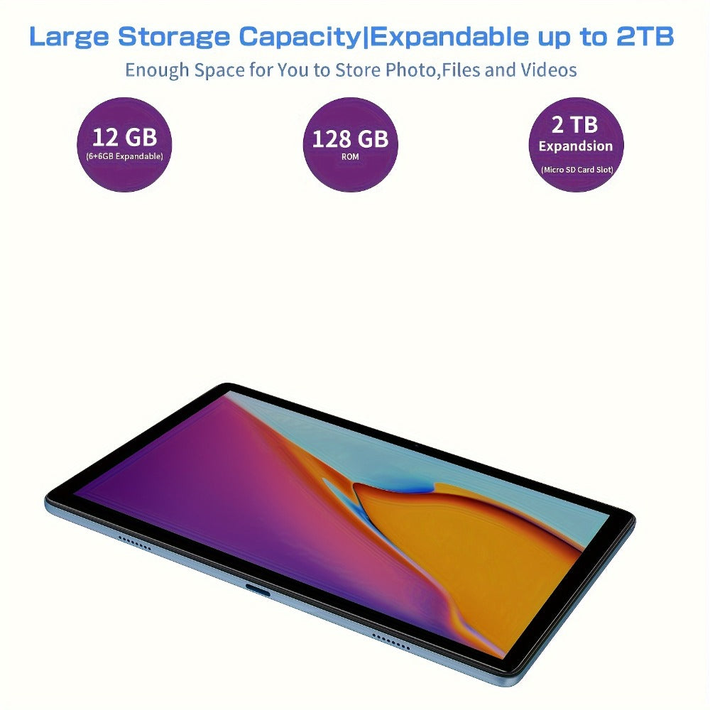 VASOUN 10.1 Inch Android 14 Tablet with Case | 12GB RAM 128GB ROM, 8000mAh Battery, Octa-Core T606, SIM Card Slots, Dual Camera, IPS HD Display, Wi-Fi, Phone Tablet PC for Home Travel Work