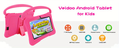 Veidoo Kids Tablet 7 Inch Android Eye Protection Screen Parental Controls Drop-Proof Silicone Case Dual Camera Educational Games WiFi 1GB 16GB 2GB 32GB Children Learning Tablet Pink Blue Purple