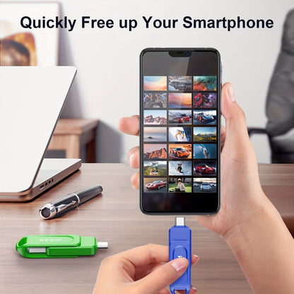 2-in-1 USB-C & USB-A Flash Drive 32GB 64GB 128GB, KEXIN Rotating Thumb Drive Type-C Memory Stick Compatible with iPhone 15 16, Android Smartphone, Tablet, Smart TV, Car Audio, Laptop & PC – 5 Colors