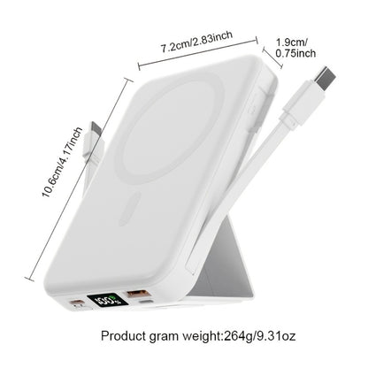 Magnetic Power Bank 10000mAh USB-C Fast Charging – Built-in Cable, Charges 5 Devices & Laptops Simultaneously, Foldable Stand, Portable External Battery for Travel Work Daily Use