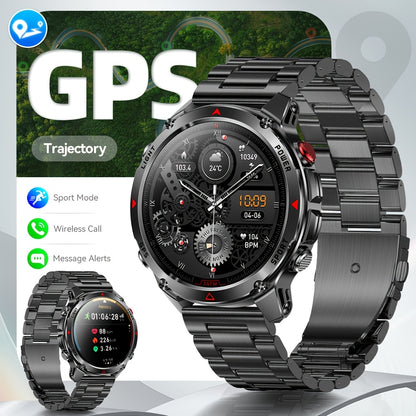 IPX8 Waterproof GPS Smartwatch for Men Outdoor Adventure 3ATM 1.46 Inch IPS Display Multi-Sport Tracking Wireless Calling Message Notifications Compatible with Android iPhone – Black Steel Silver Camouflage