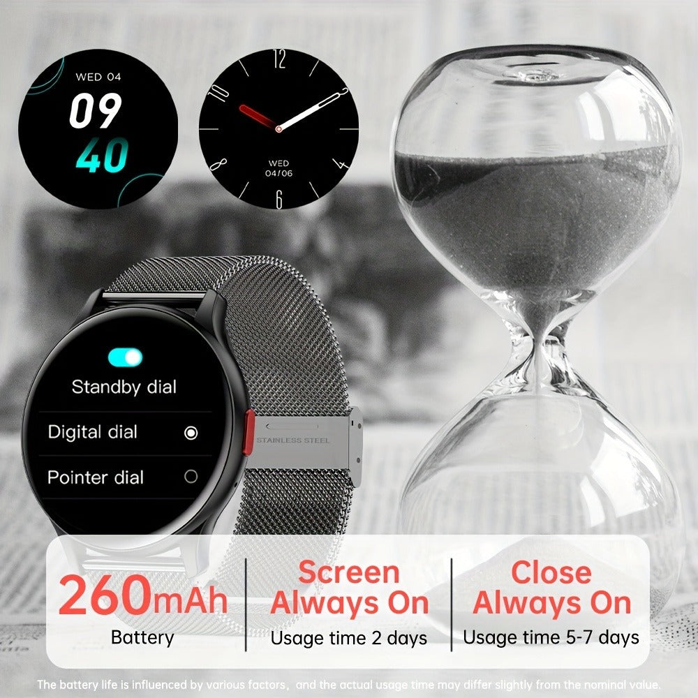 AMOLED Smartwatch for Men SENBONO 1.43" HD Bluetooth Calling, 100+ Sport Modes, DIY Custom Watch Face, Heart Rate Sleep Blood Oxygen Tracker, Long Battery, Black Mesh Steel Band – iOS Android Smart Watch