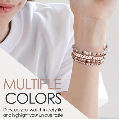 Beaded Watch Band for Samsung Galaxy Watch 4 5 Active 2 Classic 5 Pro 40mm 44mm 42mm 46mm 45mm 20mm Handcrafted Arrow Design Elastic Bracelet Replacement Strap Women Pink Silver Gold