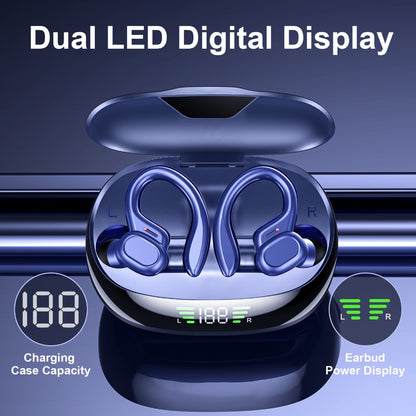Colorful Sport Earhook TWS Earbuds Bluetooth 5.4 LED Digital Display Charging Case Touch Control Stereo In-Ear Wireless Sport Headset Black Red Blue