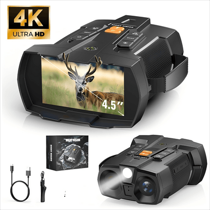 Night Vision Binoculars 4K Ultra HD with 4.5" Screen, 10X Digital Zoom & 5000mAh Battery – Digital Night Vision Goggles for Camping, Hunting, Security & Outdoor Observation, USB Rechargeable