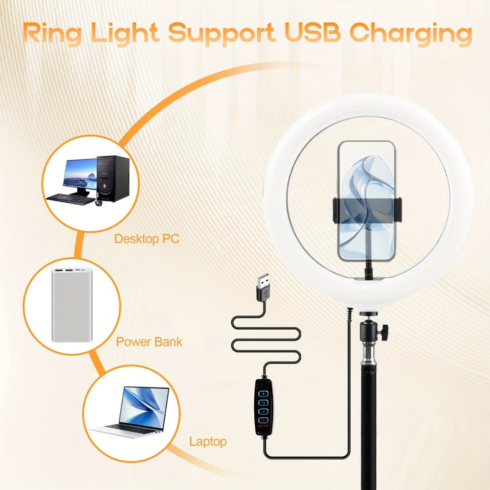 43-Inch Stand LED Ring Light with Phone Holder USB Powered Portable Circle Fill Light for Photography Video Recording Streaming Makeup Selfie Outdoor Studio Lighting