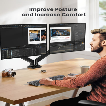 Dual Monitor Stand for 32 Inch Screens, Full Motion Dual Monitor Arm with 180° Swivel Tilt 360° Rotation, VESA 75/100mm, Max 22 lbs Each Arm, Adjustable Height for Home Office Desk Setup