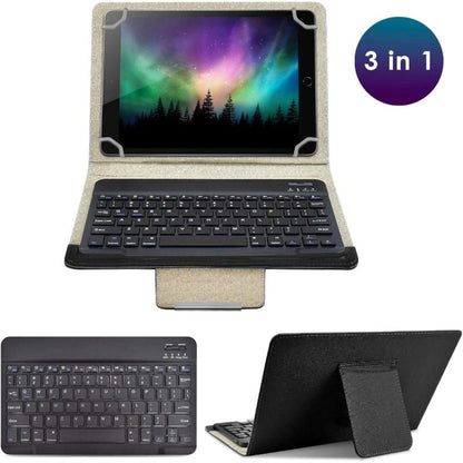 Universal Tablet Case with Wireless Keyboard 10.1 Inch – Removable Bluetooth Keyboard, PU Leather Folio Cover, Built-in Stand, Compatible with iOS Android Windows Tablets, Travel Portable Sleeve