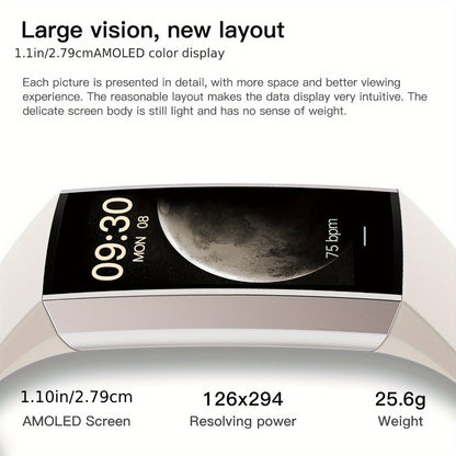 AMOLED Smart Band 1.1" Always-On Display, 14-Day Battery Life, 25 Sport Modes, Heart Rate & Sleep Tracker, 100+ Watch Faces, Ultra-Thin Fitness Watch, Weather & Music Control – For Men & Women