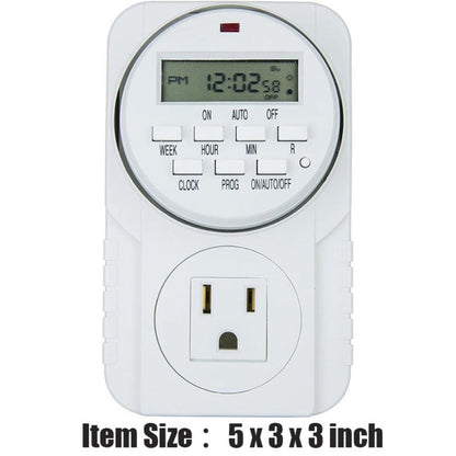 7-Day Heavy Duty Digital Programmable Timer with Dual Outlet - 24 Hour Indoor Electric Timer for Hydroponics, Lamp, Light, Fan, 120V 60Hz, Two Outlet Weekly Scheduling Timer Switch