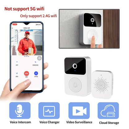 PIR Motion Video Doorbell Camera WiFi HD Night Vision with Two-Way Audio, Cloud & SD Card Storage, 2.4G App Control, Smart Wireless Doorbell for Home Security Intercom Apartment Front Door