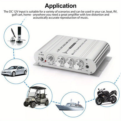 400W Car Audio Amplifier 2.1 Channel 12V Vehicle Sound System Stereo Bass Booster with Aluminum Alloy Housing, Easy Installation for Car Truck SUV Audio Upgrade — Silver