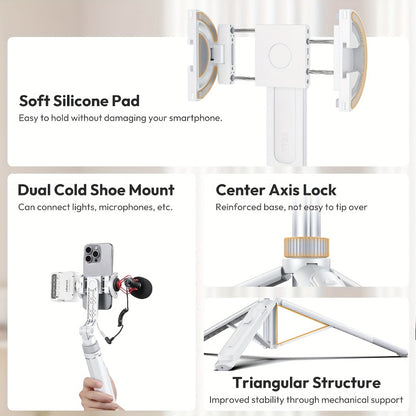 ULANZI TT88 Phone Tripod 57 Inch with 2 Cold Shoe Mounts & Magnetic Phone Clip – Extendable Selfie Stick Aluminum Travel Tripod for iPhone Android Vlogging Video Recording Photography TikTok YouTube