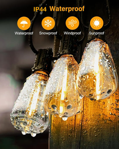 Patio String Lights 100FT ST38 Edison Bulbs Shatterproof – 2700K Warm White Dimmable Connectable Outdoor Hanging Lights with Hooks for Patio Garden Wedding Bistro Party Christmas Decor