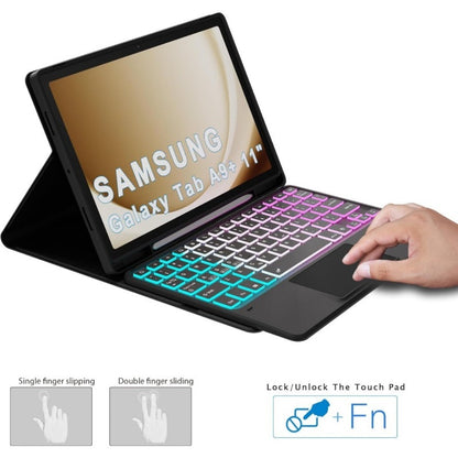 Samsung Galaxy Tab A9 Plus Keyboard Case with Detachable USB-C Touchpad – 11" Magnetic Folio Cover with Pen Slot for SM-X210 X215 X216 X218 | Black & Pink | Laptop-Style Productivity Case